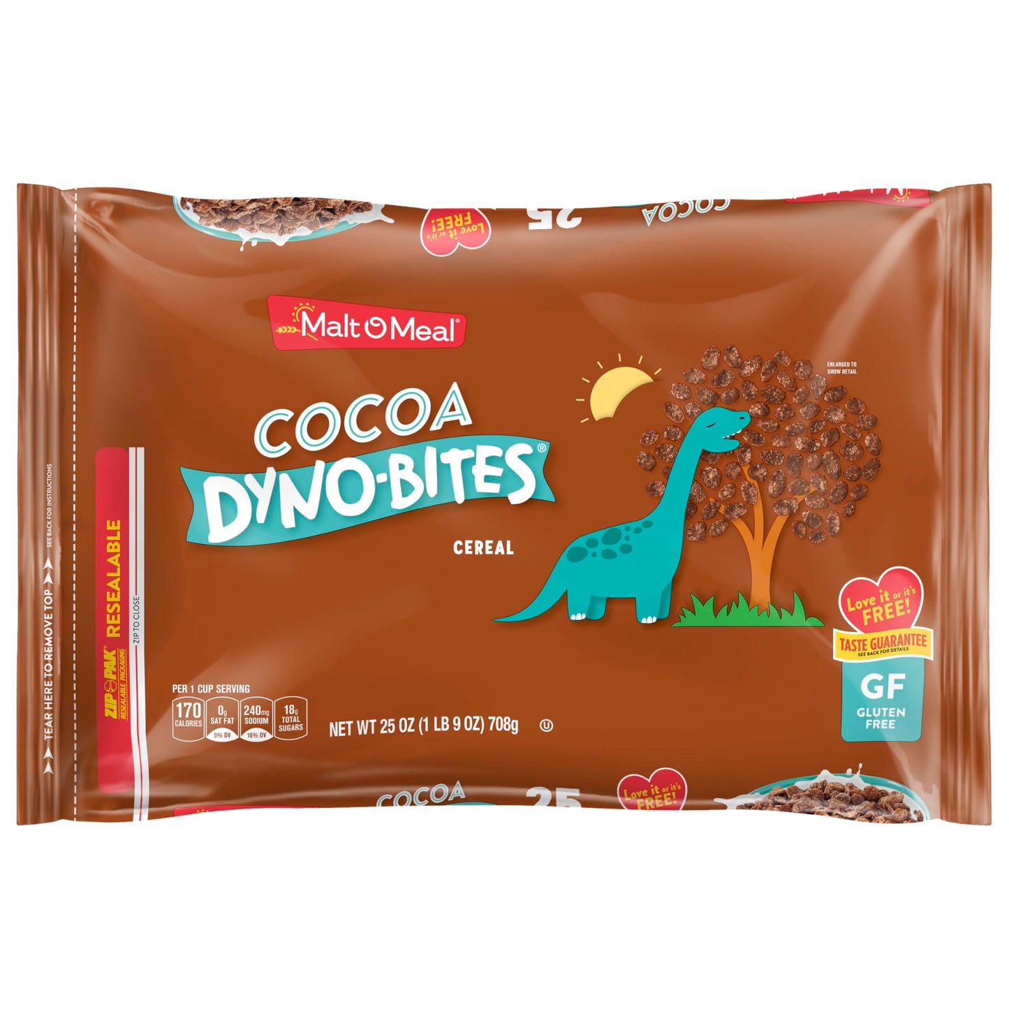 Malt-O-Meal Cocoa Dyno Bites Breakfast Cereal, Gluten Free Chocolate Crunch, Family Size, 25 oz Resealable Bag