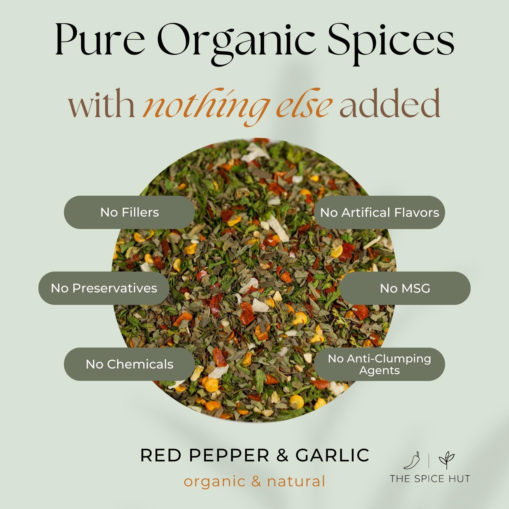 Organic Red Pepper & Garlic Seasoning, Bold & Delicious Italian Blend with a Zing, Perfect For Pasta, Pizza & Chicken Recipes, 16 ounce, The Spice Hut