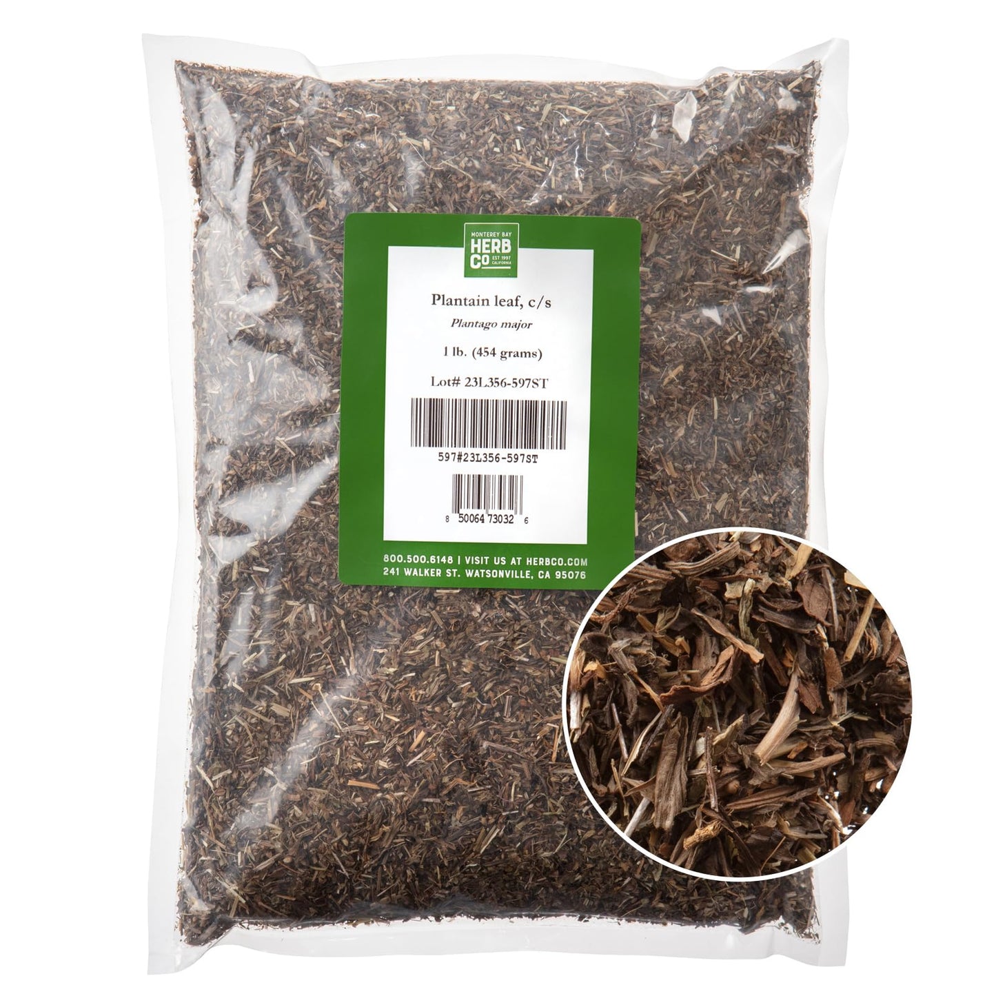 Plantain Leaf Cut & Sifted, by Herb Co, Plantago Major, from Albania, Kosher, for Tea, Soaps, Lotions, Salves & Skincare, 1 lb