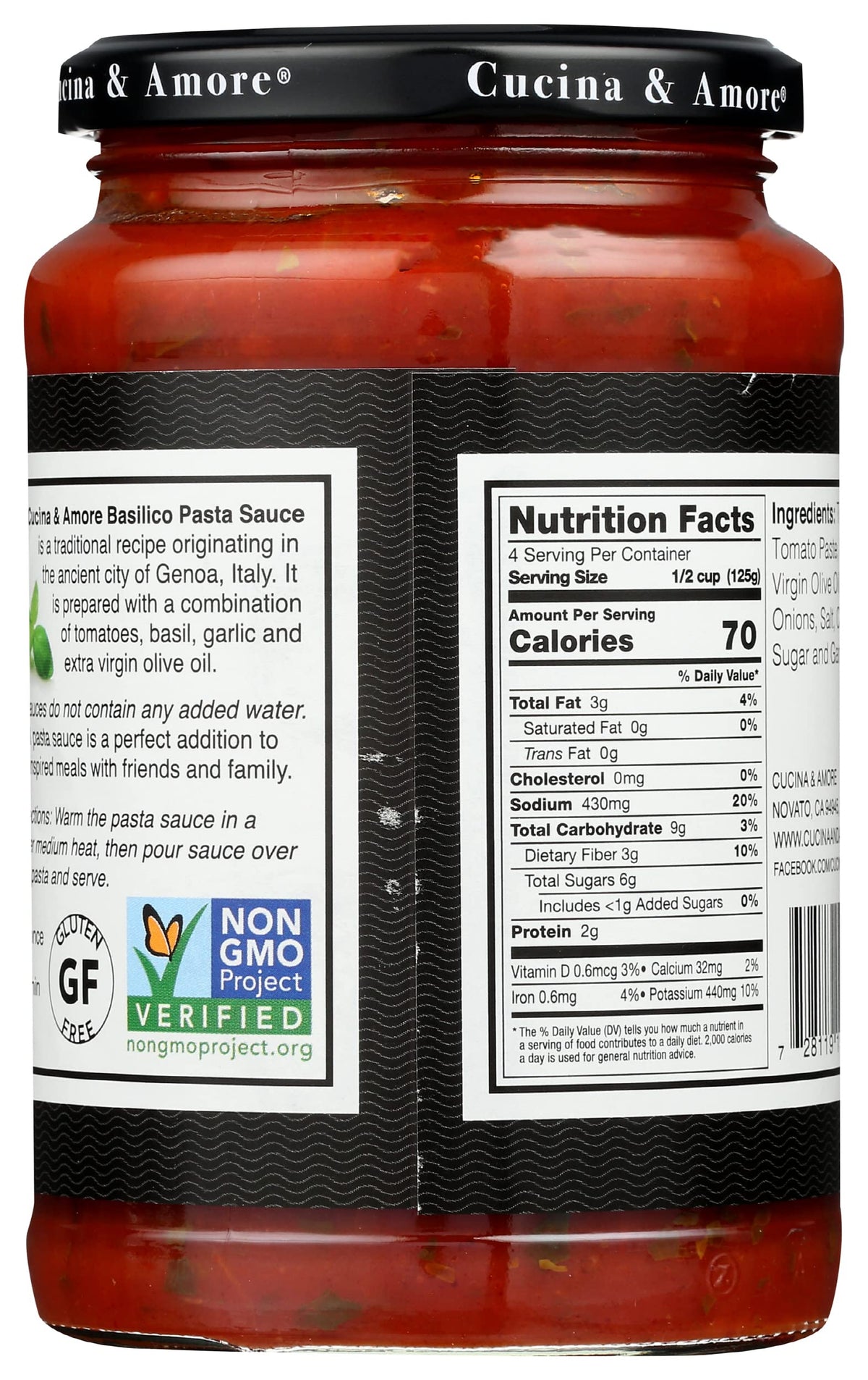 Cucina & Amore, Sauce Tomato Basil, 16.8 Ounce