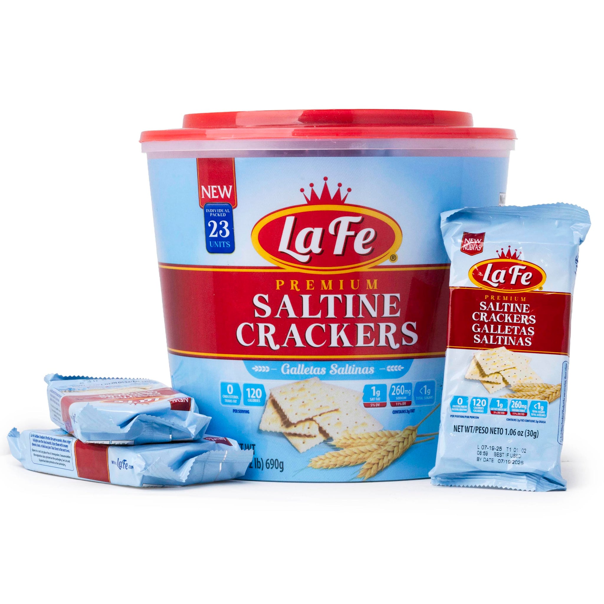 La Fe Premium Crackers in a 23-count resealable Tub (24.3 Ounce (Pack of 1), Saltines)