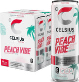 CELSIUS Sparkling Peach Vibe, Functional Essential Energy Drink 12 Fl Oz (Pack of 4)
