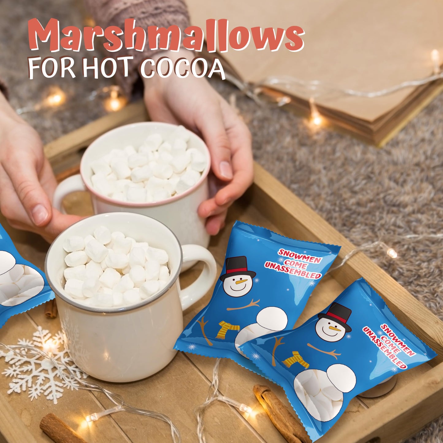 4E's Novelty 24 Packets 3 Assorted Christmas Mini Marshmallows - Individually Wrapped Snowman Marshmallows Packs for Hot Chocolate & Hot Cocoa