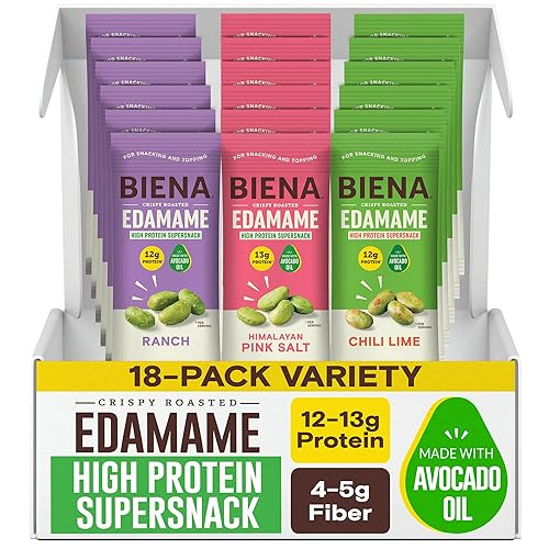 Biena Edamame Beans Snack High Protein Snacks - Healthy Office Snacks For Adults and Kids, 12g of Protein, 130 Low Calorie, Crunchy Edamame, Vegan