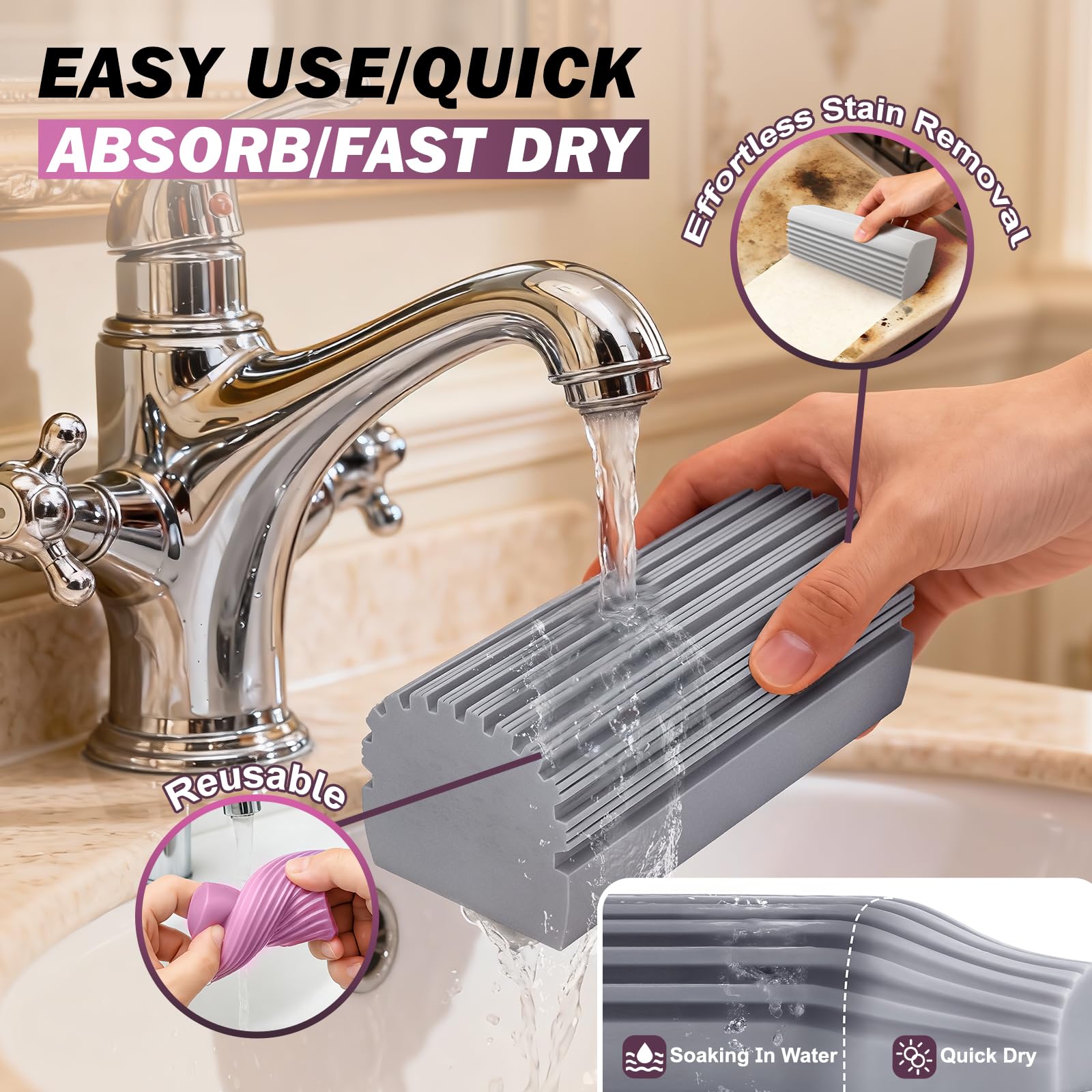 Magic Cleaning Sponges, Advanced Moisture Dusting Sponges for Trim, Air Vents, Overhead Fans & Spider Webs, Dust-Lock Multi-Purpose Cleaner for Glass