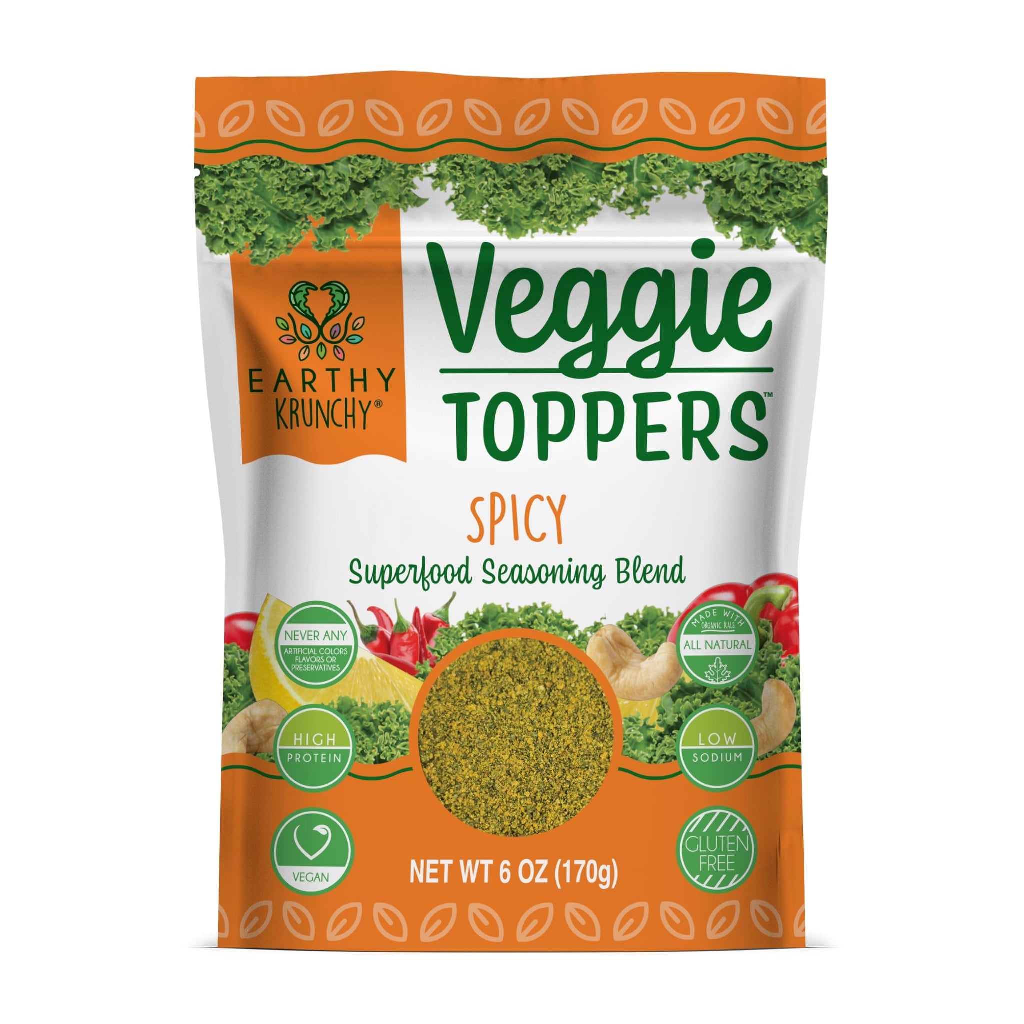 Earthy Krunchy Veggie Toppers Spicy Mix Seasoning - 2g Plant Based Protein - Vegan & Keto Friendly Nut and Seed Blend - No Maltodextrin, Low Sodium
