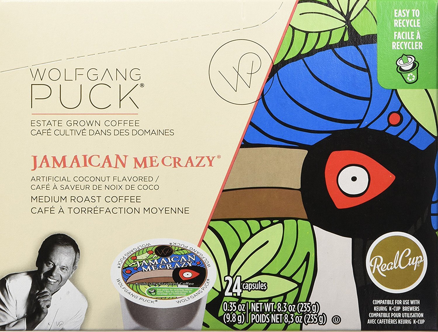 Wolfgang Puck Jamaican Me Crazy Flavored Coffee Single Serve Cups for Keurig, 24 Count (Pack of 2)