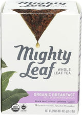 Mighty Leaf Whole Leaf Organic Breakfast Tea, 15 Tea Bags Individual Pyramid-Style Tea Sachets of Organic Caffeinated Black, Delicious Hot or Iced