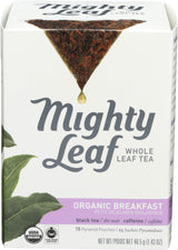 Mighty Leaf Whole Leaf Organic Breakfast Tea, 15 Tea Bags Individual Pyramid-Style Tea Sachets of Organic Caffeinated Black, Delicious Hot or Iced