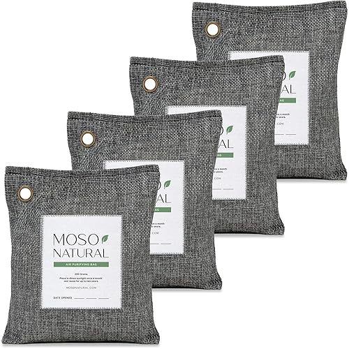 Moso Natural Air Purifying Bag 200g (4 Pack) | Premium Bamboo Charcoal Odor Absorber for Home & Car | Closet Odor Eliminator, Small Room Deodorizer