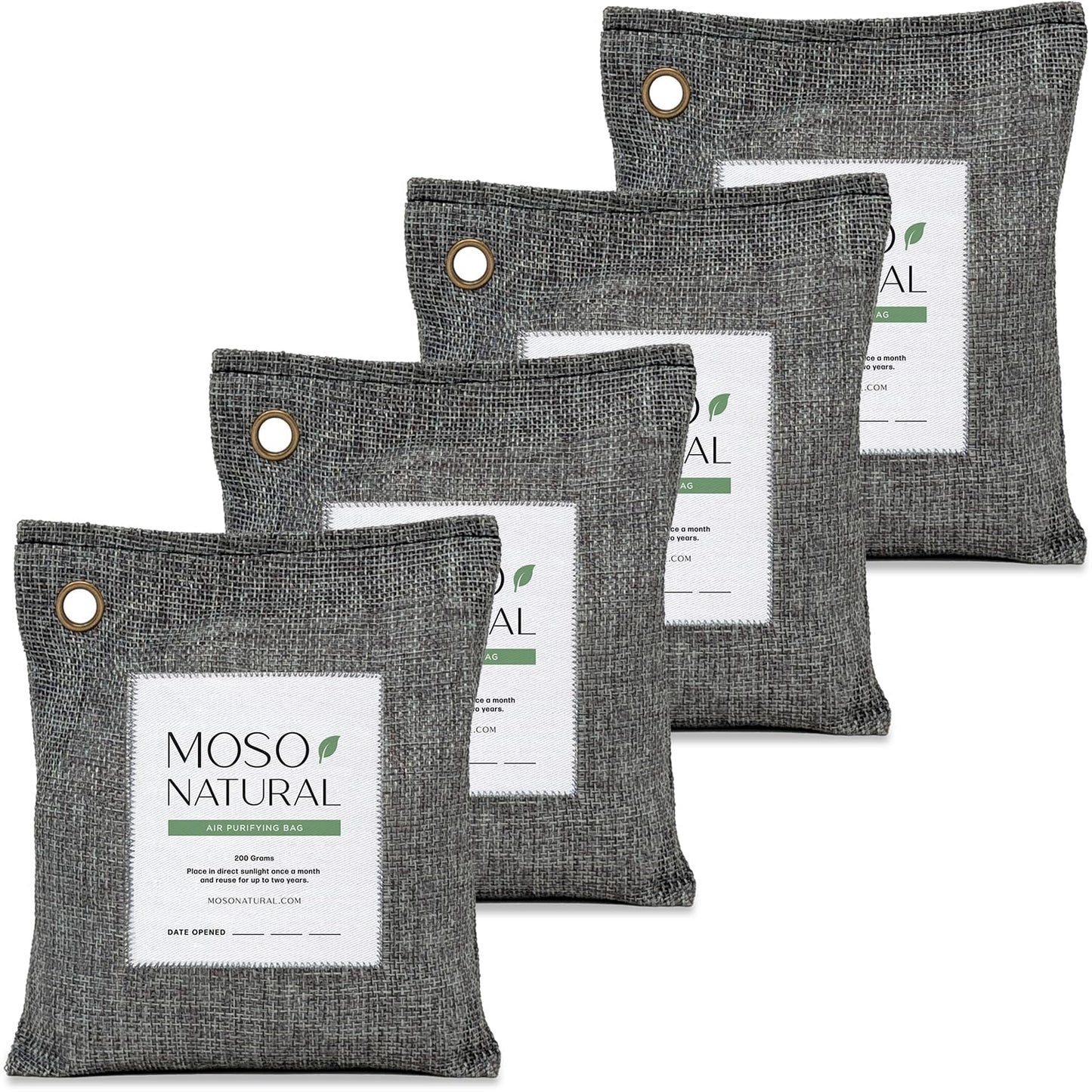 Moso Natural Air Purifying Bag 200g (4 Pack) | Premium Bamboo Charcoal Odor Absorber for Home & Car | Closet Odor Eliminator, Small Room Deodorizer