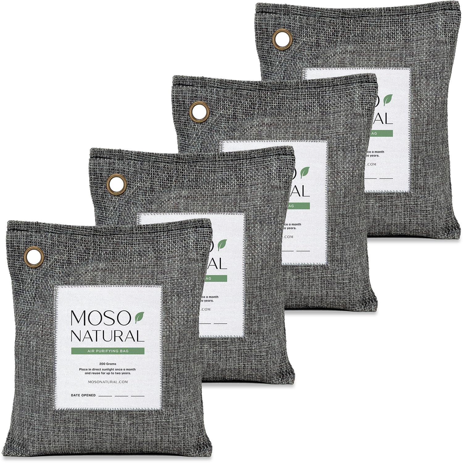 Moso Natural Air Purifying Bag 200g (4 Pack) | Premium Bamboo Charcoal Odor Absorber for Home & Car | Closet Odor Eliminator, Small Room Deodorizer