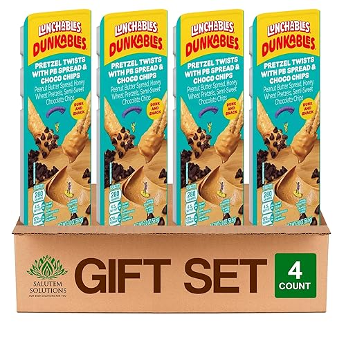 Salutem Vita - Dunkables Pretzel with Peanut Butter and Chocolate Chips, 2oz, Gift Set - Pack of 4