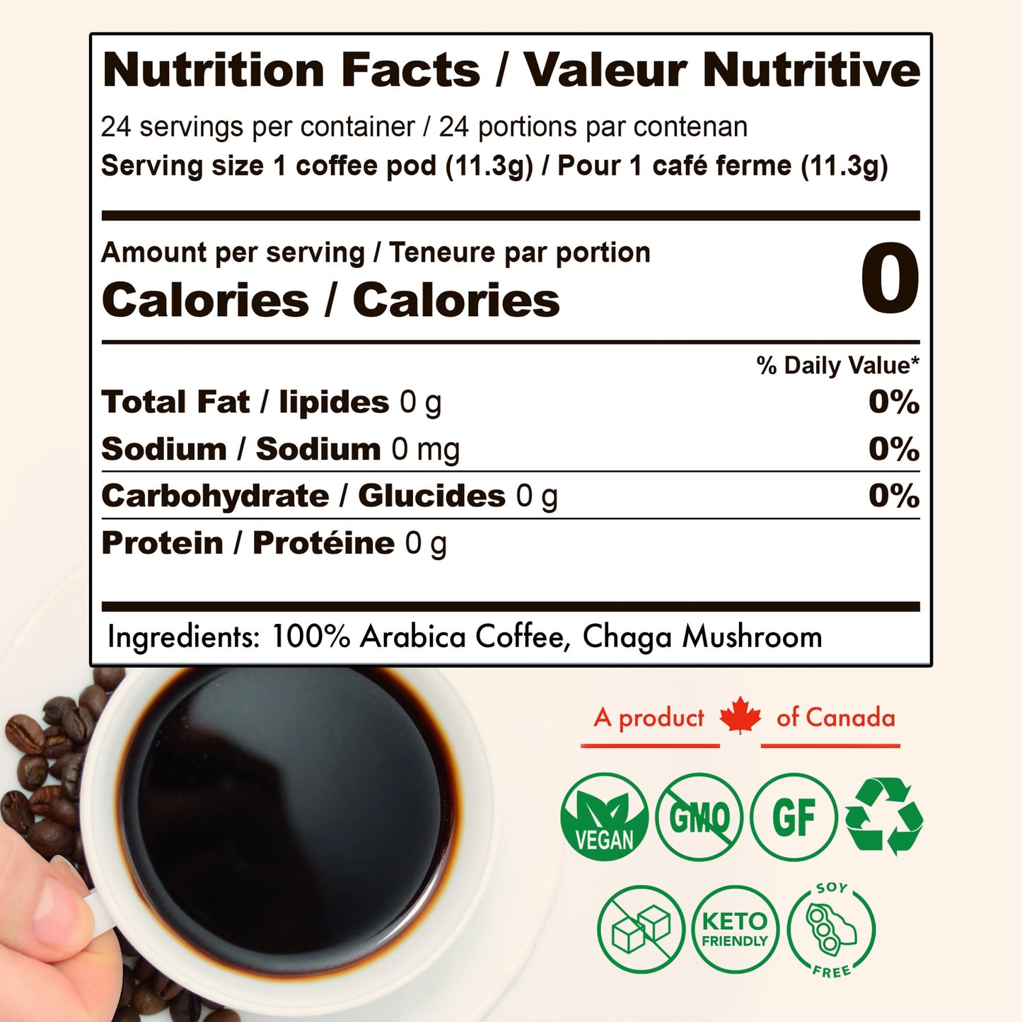 SOLLO Infused Mushroom Coffee K-Cups | Dark Roast Coffee with 100% Chaga Extract | Focus & Immune Support | Compatable with All K-Cups Brewers | 24