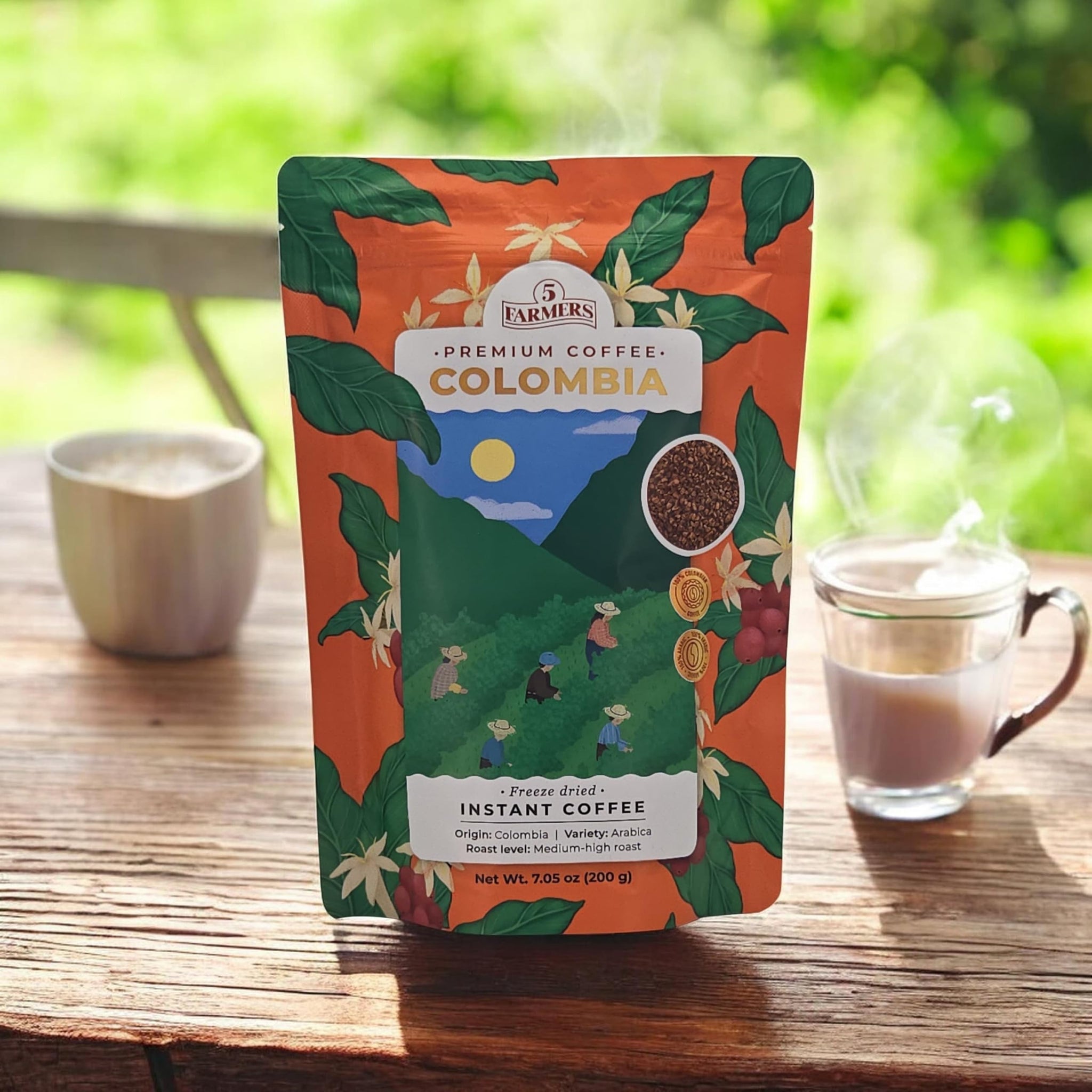 5 Farmers Premium Colombia Instant Coffee, Freeze Dried, 100% Colombian Arabica Beans, Medium-High Roast, 7.05 oz (200g) (PACK OF 1)