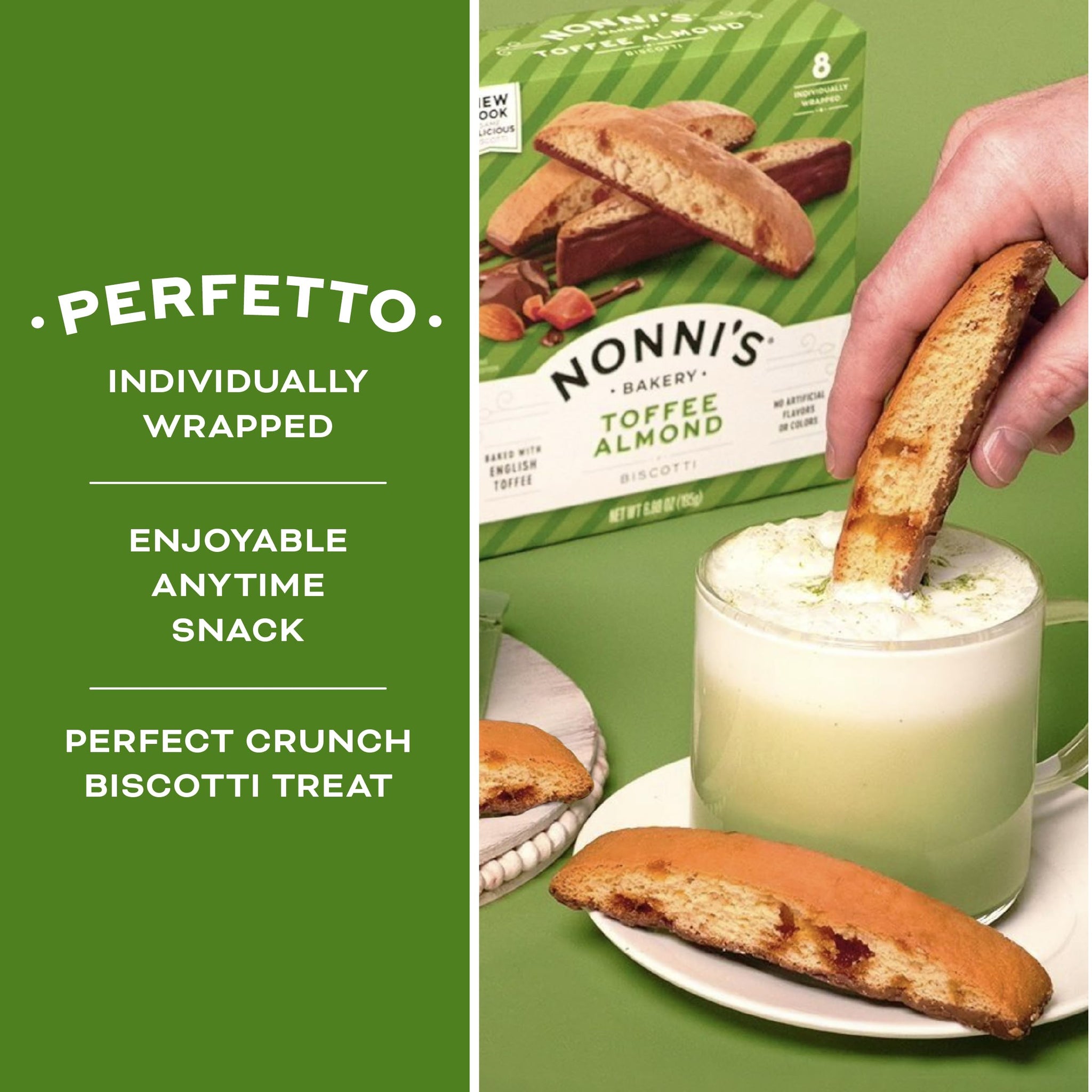 Nonni's Toffee Almond Biscotti Italian Cookies - Italian Biscotti Cookies - Biscotti Individually Wrapped - Dipped in Milk Chocolate - w/ Almonds