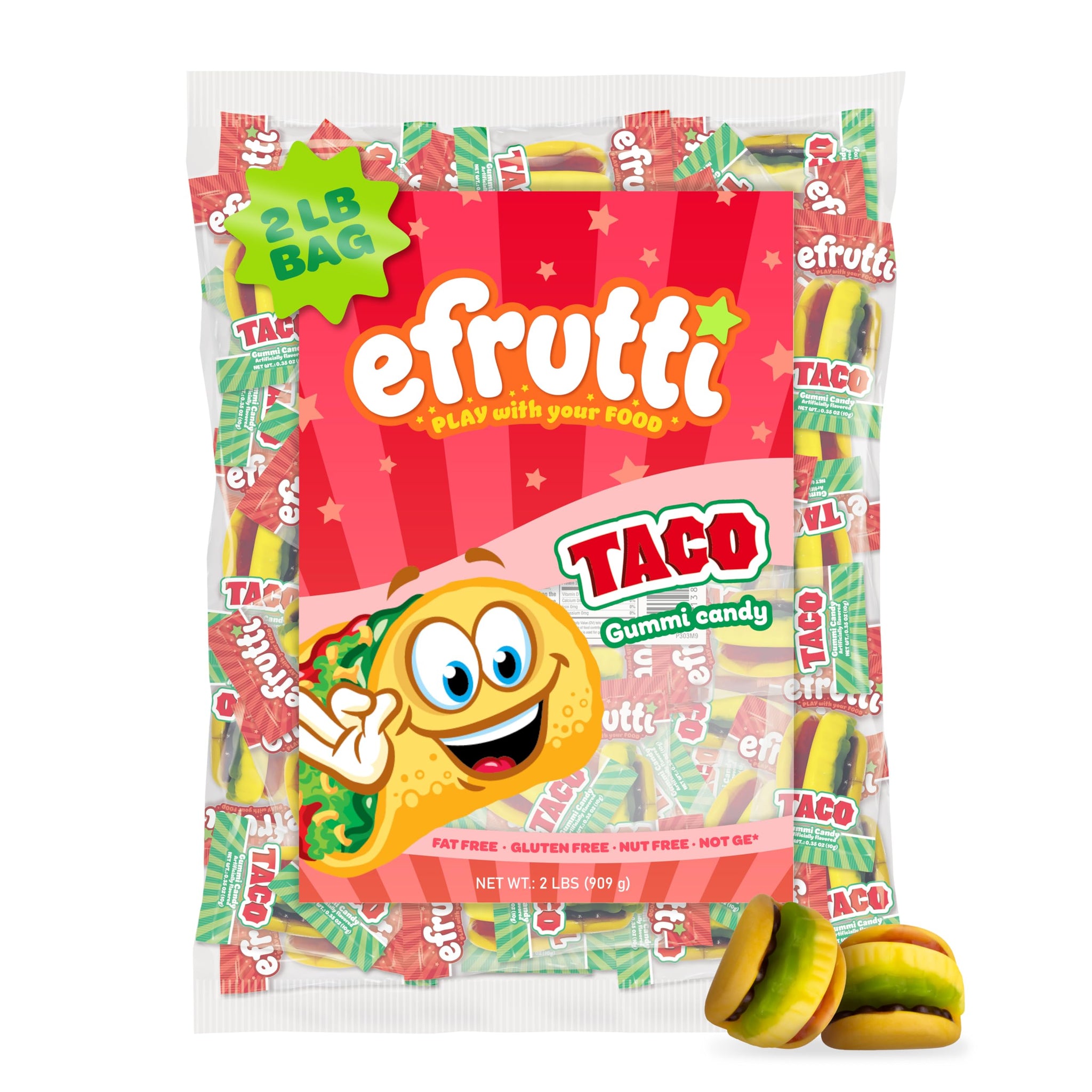 efrutti Mini Tacos, Fruity Gummy Candy, Individually Wrapped, 2 lb Bag, 90 Count