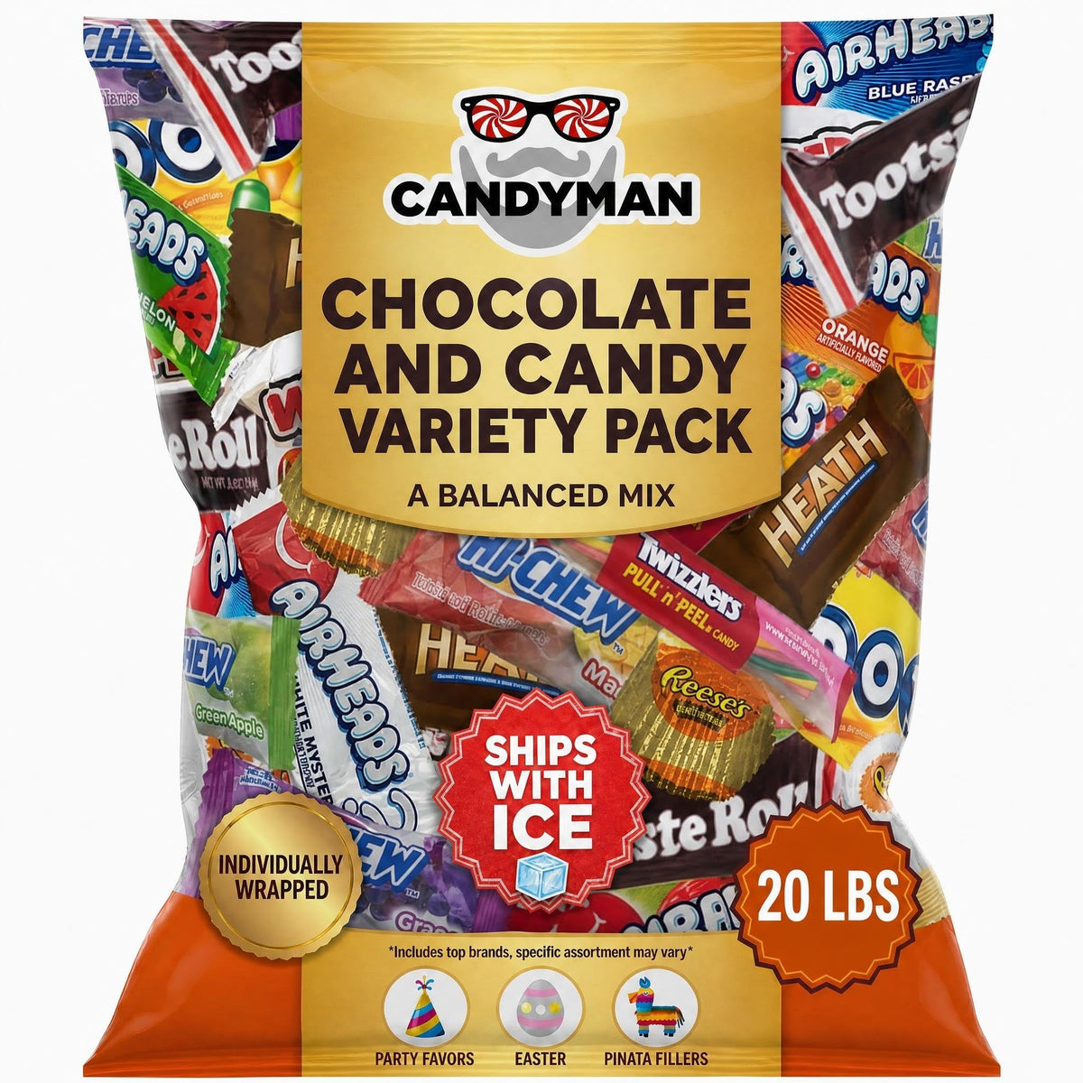 Candyman 20lb Candy, Individually Wrapped Chocolate & Candy Variety Pack