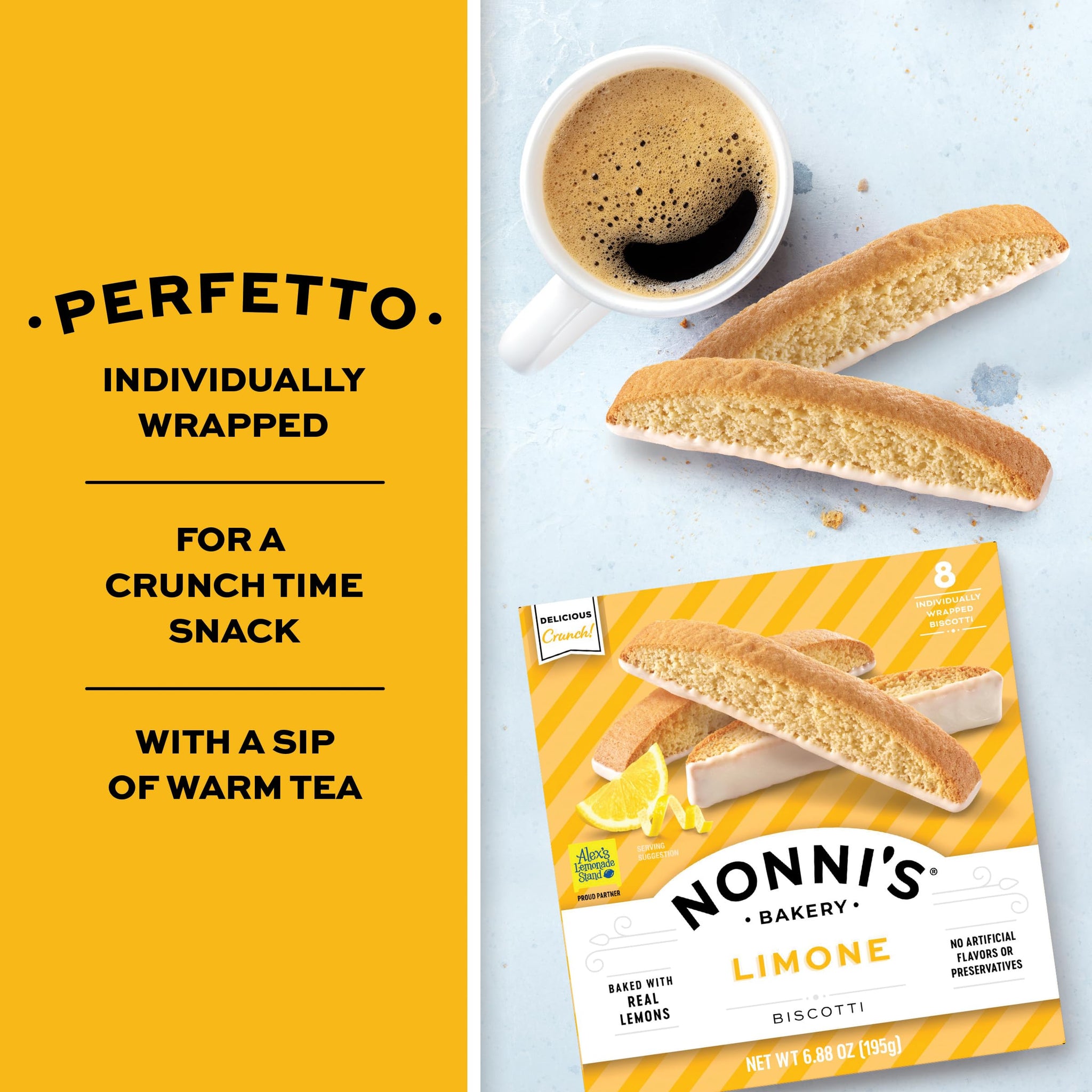 Nonni's Limone Biscotti, Individually Wrapped Italian Lemon Cookie Snacks, 8 Servings (Pack of 1)