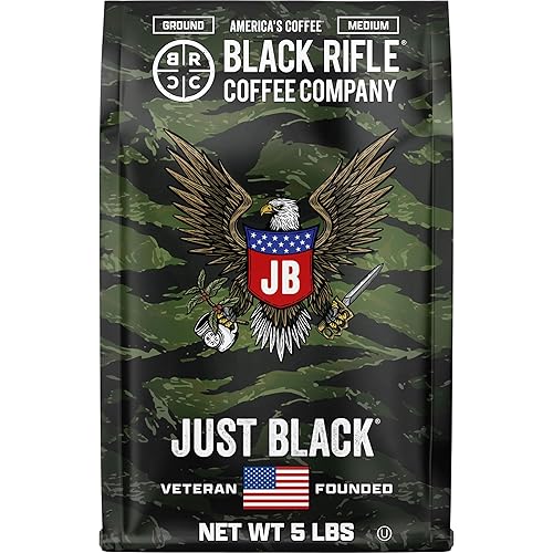 Black Rifle Coffee Company Just Black, 5 lb Bag, Ground Coffee Medium Roast - Roasted Blend Made from Arabica Beans - Colombian & Brazilian Beans