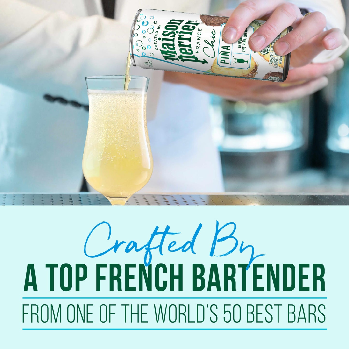 Maison Perrier Chic Pina Fizz, Pineapple and Coconut Flavored Sparkling Beverage, Mocktail, 4PK