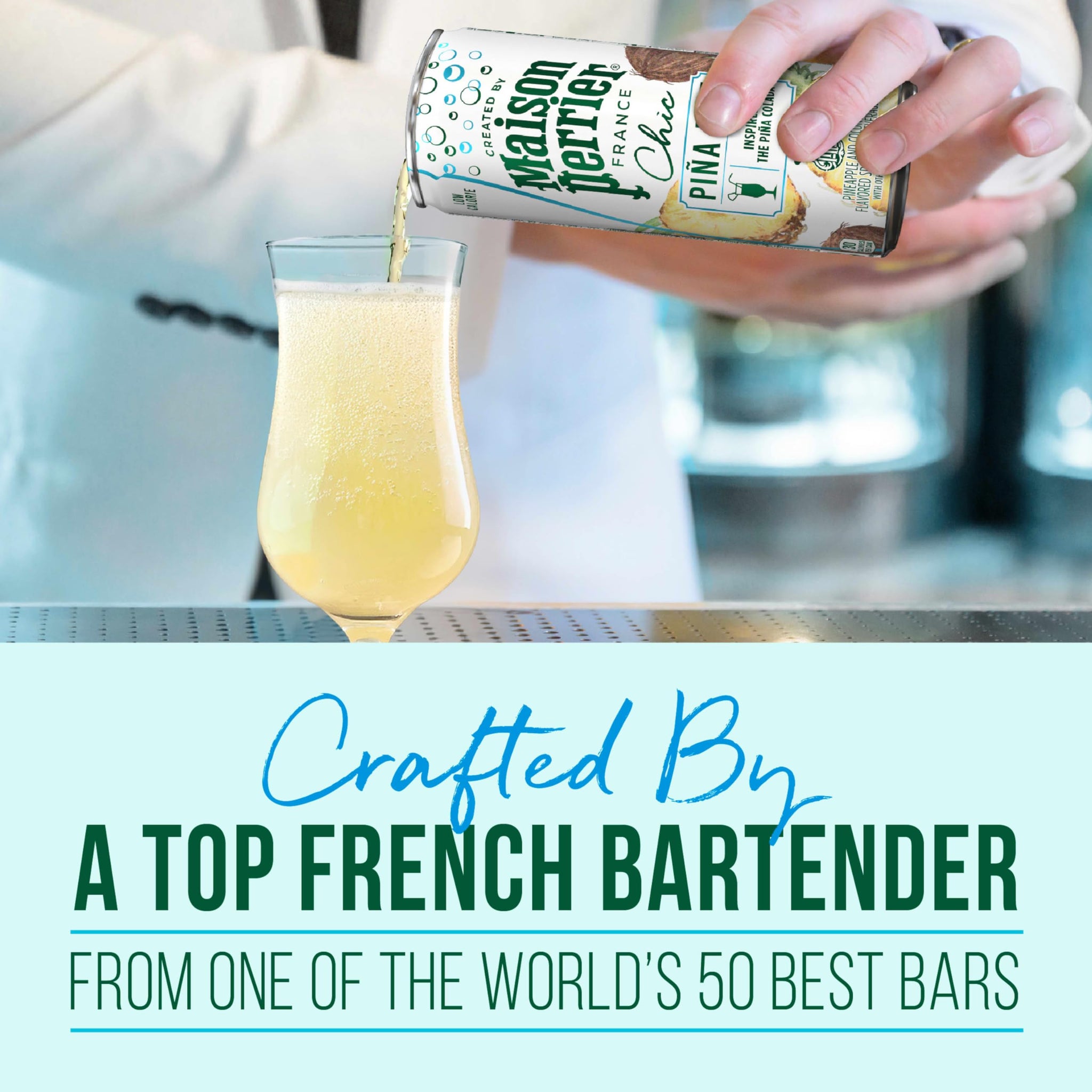Maison Perrier Chic Pina Fizz, Pineapple and Coconut Flavored Sparkling Beverage, Mocktail, 4PK