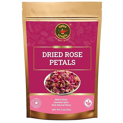 Spice Magic Dried Rose Petals | 100% Natural & Edible Rose Petals I Perfect for Herbal Teas, Desserts, Cupcake Toppings, Crafts and Decoration | Net