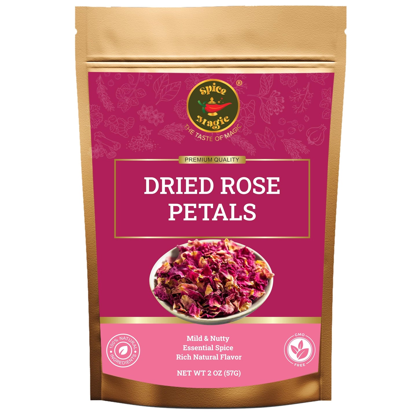 Spice Magic Dried Rose Petals | 100% Natural & Edible Rose Petals I Perfect for Herbal Teas, Desserts, Cupcake Toppings, Crafts and Decoration | Net