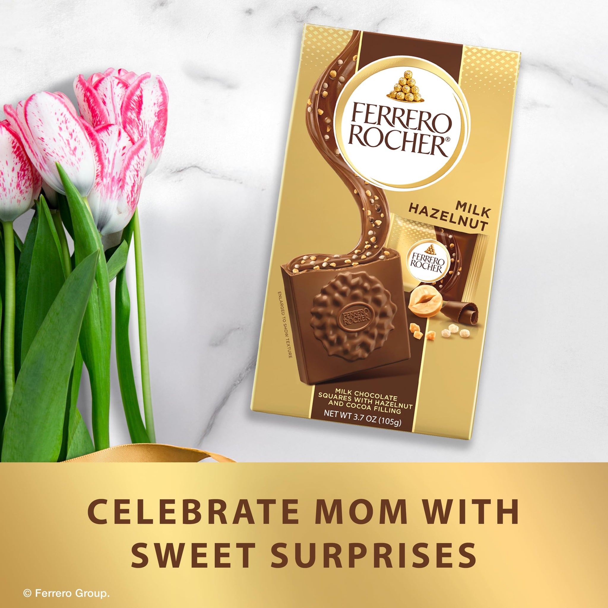 Ferrero Rocher Premium Milk Hazelnut chocolate squares, Individually Wrapped Chocolates, Great for Sharing or Gifting, 3.7 oz
