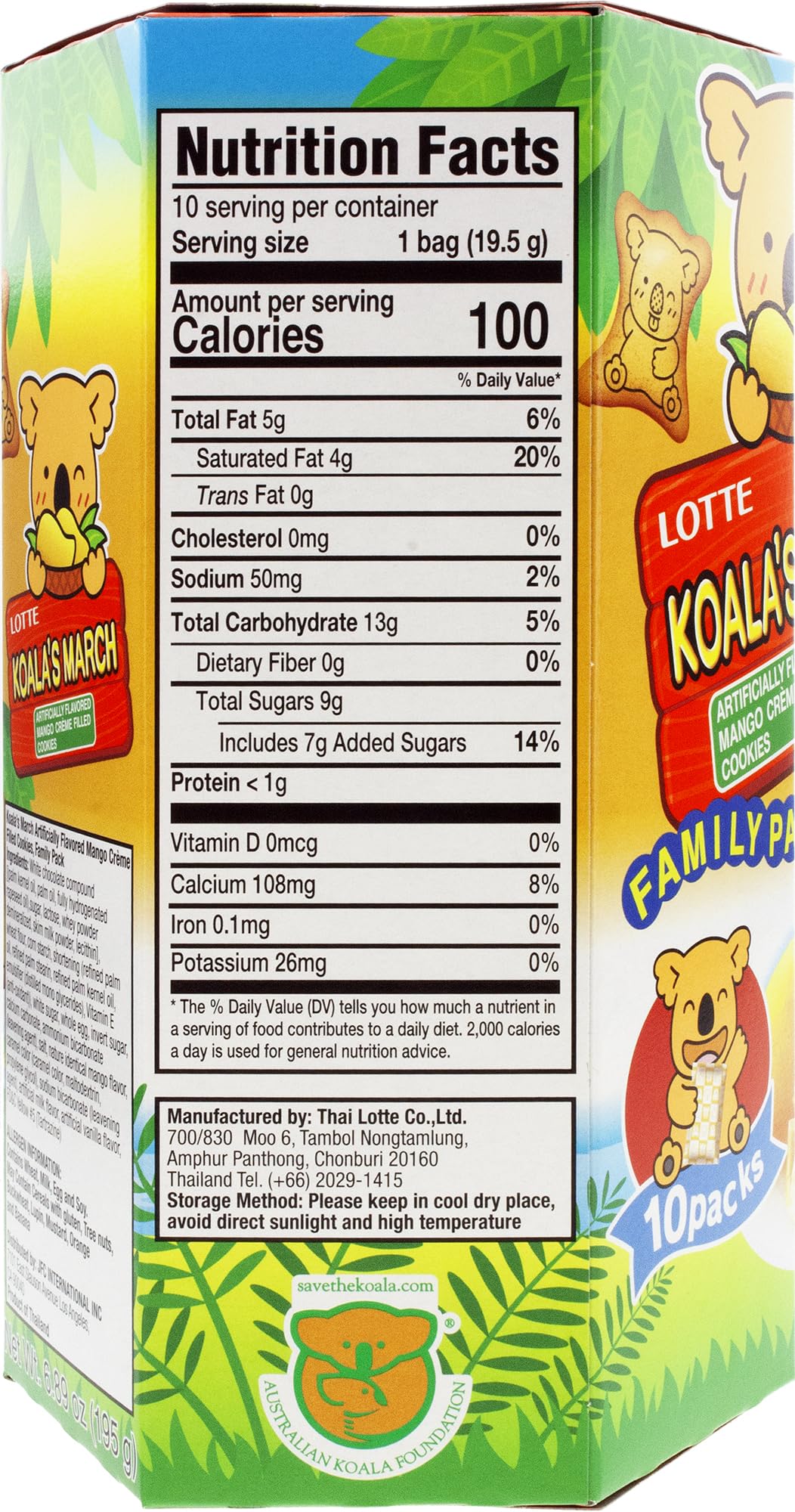Lotte Koala's March Cookie with Mango Cream Family Size, 6.89 oz