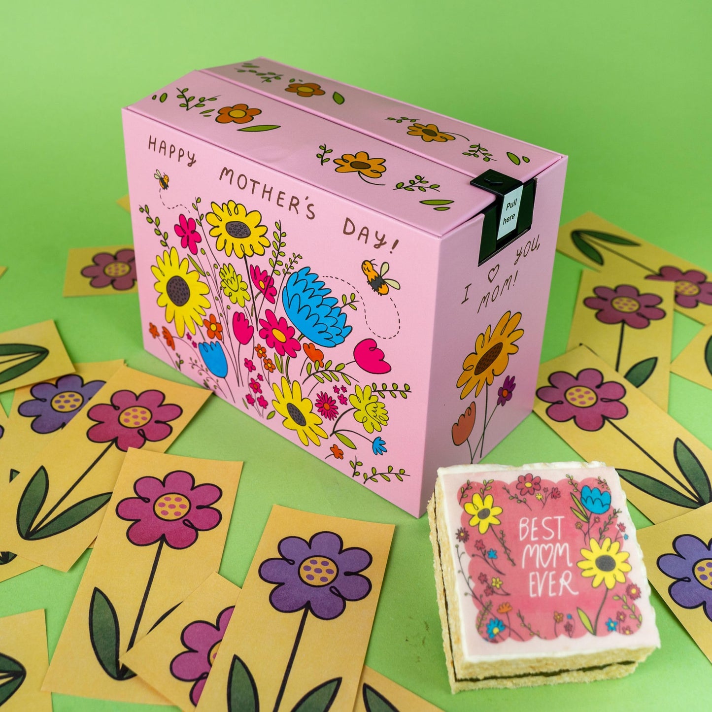 Sweet Flower Shower Surprise Gift Box by Send A Cake, Ready to Gift, No Assembly Required with Chocolate Caramel Crispy Cake - Mother's Day Special