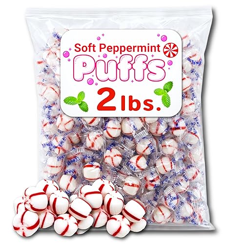 Soft Peppermint Puffs, Natural (2 Pound) Net Wt. 32oz. Soft Candy Peppermints