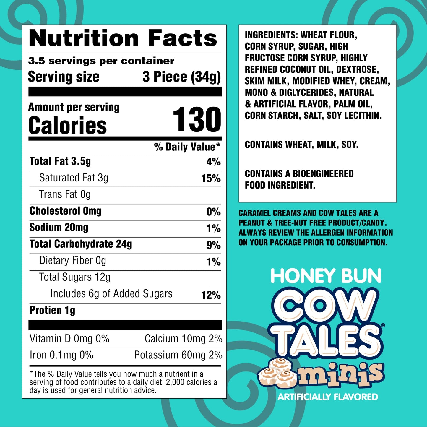 Goetze's Candy Honey Bun Cow Tales Minis - 4 Ounce Bag - Fresh from the Factory