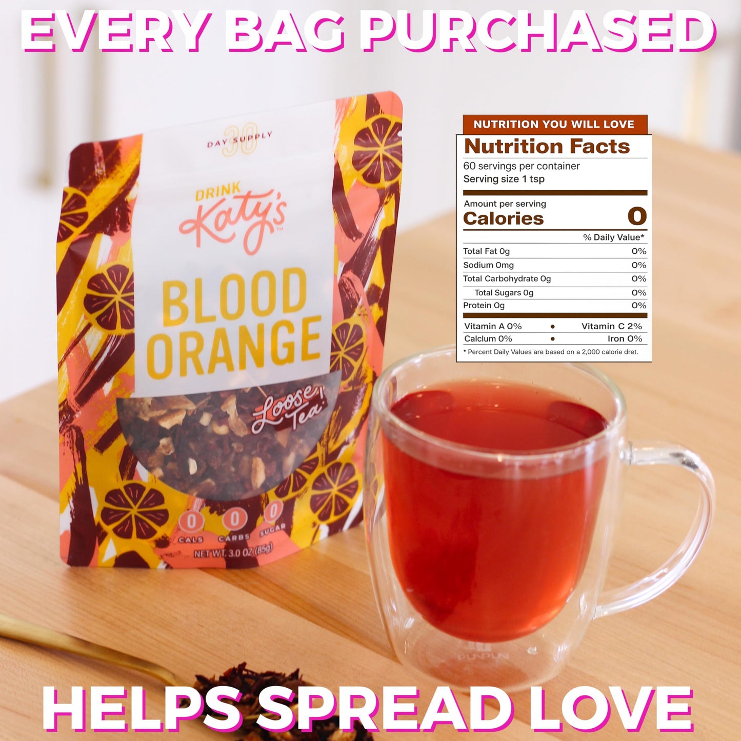 Katy’s Blood Orange Loose Tea - Hibiscus, Orange & Rose Hips - Loose Leaf Herbal Tea, Caffeine-Free, Sugar-Free - Hot or Cold Brew Tea - 30+ Cups