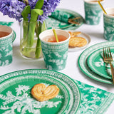 Coterie Green Toile Paper Cups (Set of 10) - Decorative & Durable Disposable Cups for Bridal Party, Birthday Party, Baby Shower, Tea Party, Spring
