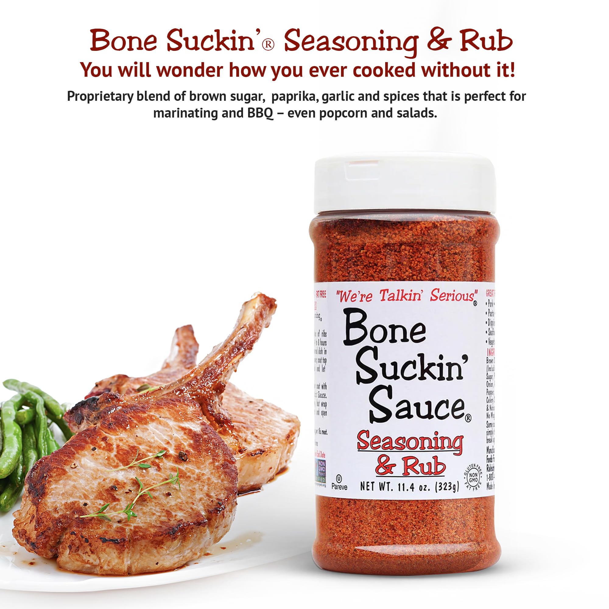 Bone Suckin' Seasoning & Rub, Original Blend, Grilling Rubs, Dry Pork Rub, Gluten-Free, Non-GMO, Kosher, Great on Ribs, Pork, Beef, Chicken, Seafood