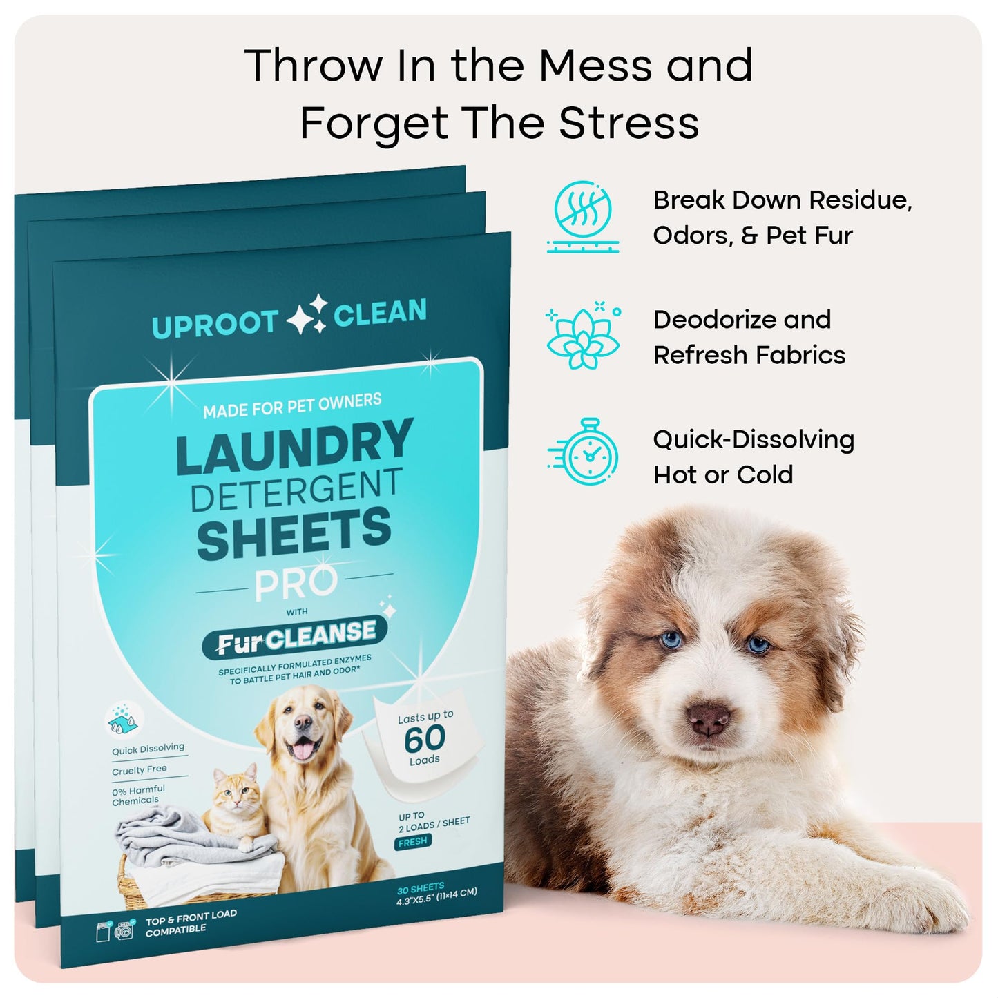 Uproot Clean Laundry Sheets Pro - 90 Pack - Fresh Scent: Mineral-Powered Laundry Detergent Sheets Made in USA - Eliminate Clinging Fur, Pet Odors