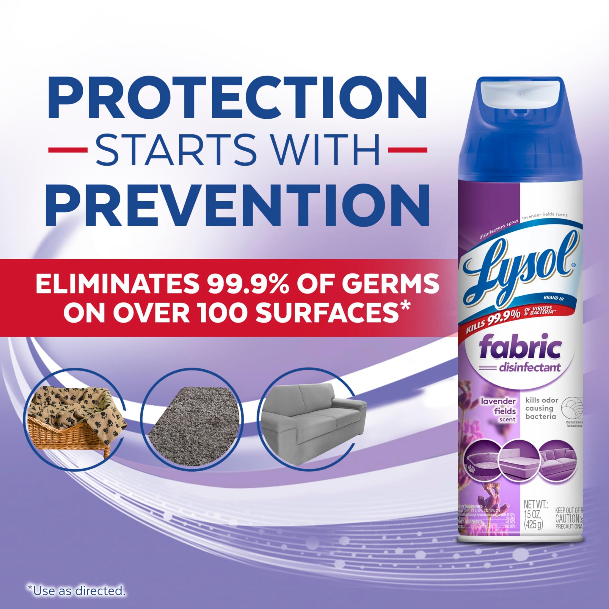 Lysol Fabric Disinfectant Spray, Sanitizing and Antibacterial Spray, For Disinfecting and Deodorizing Soft Furnishings, Lavender Fields 15 Fl. Oz