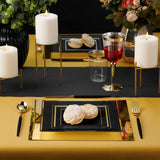 BloominGoods 100 PCS Disposable Plastic Black Square Plates, 100-Pack 6.5 & 10 In. Combo Premium Heavy Duty Gold Rim Square Plastic Plates, Ideal