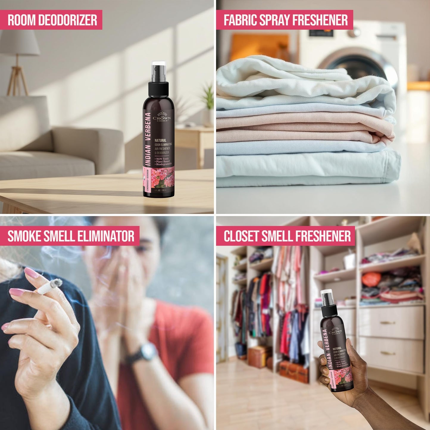 Non-Toxic Odor Eliminator, Natural Geranium & Lemongrass Air Freshener Spray for Home, Room, Closet & Couch Deodorizer, Long Lasting Bathroom & Toilet