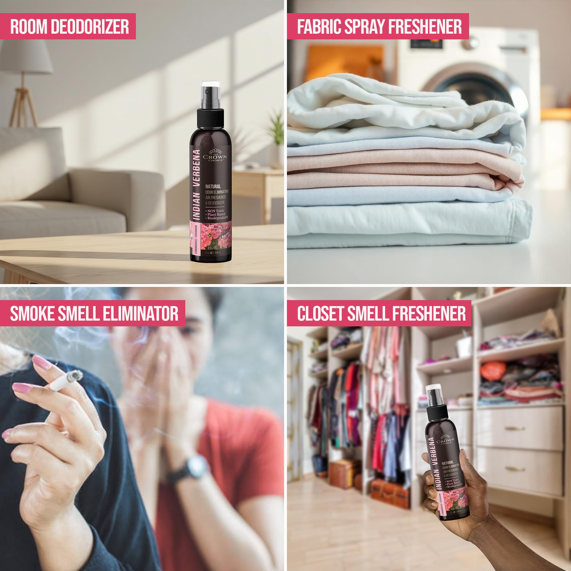 Non-Toxic Odor Eliminator, Natural Geranium & Lemongrass Air Freshener Spray for Home, Room, Closet & Couch Deodorizer, Long Lasting Bathroom & Toilet