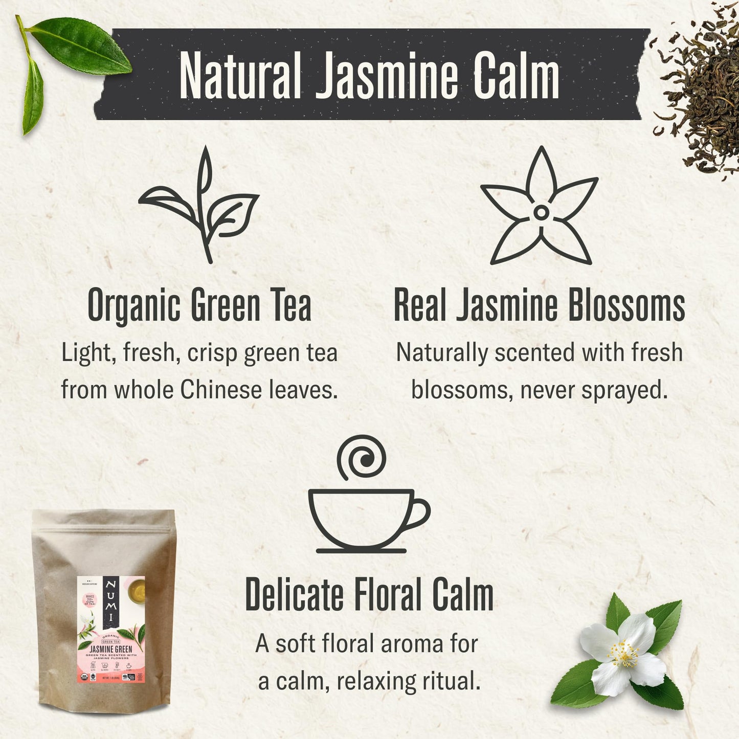 Numi Organic Jasmine Green Tea 16 Ounce Pouch Brews 200 Cups