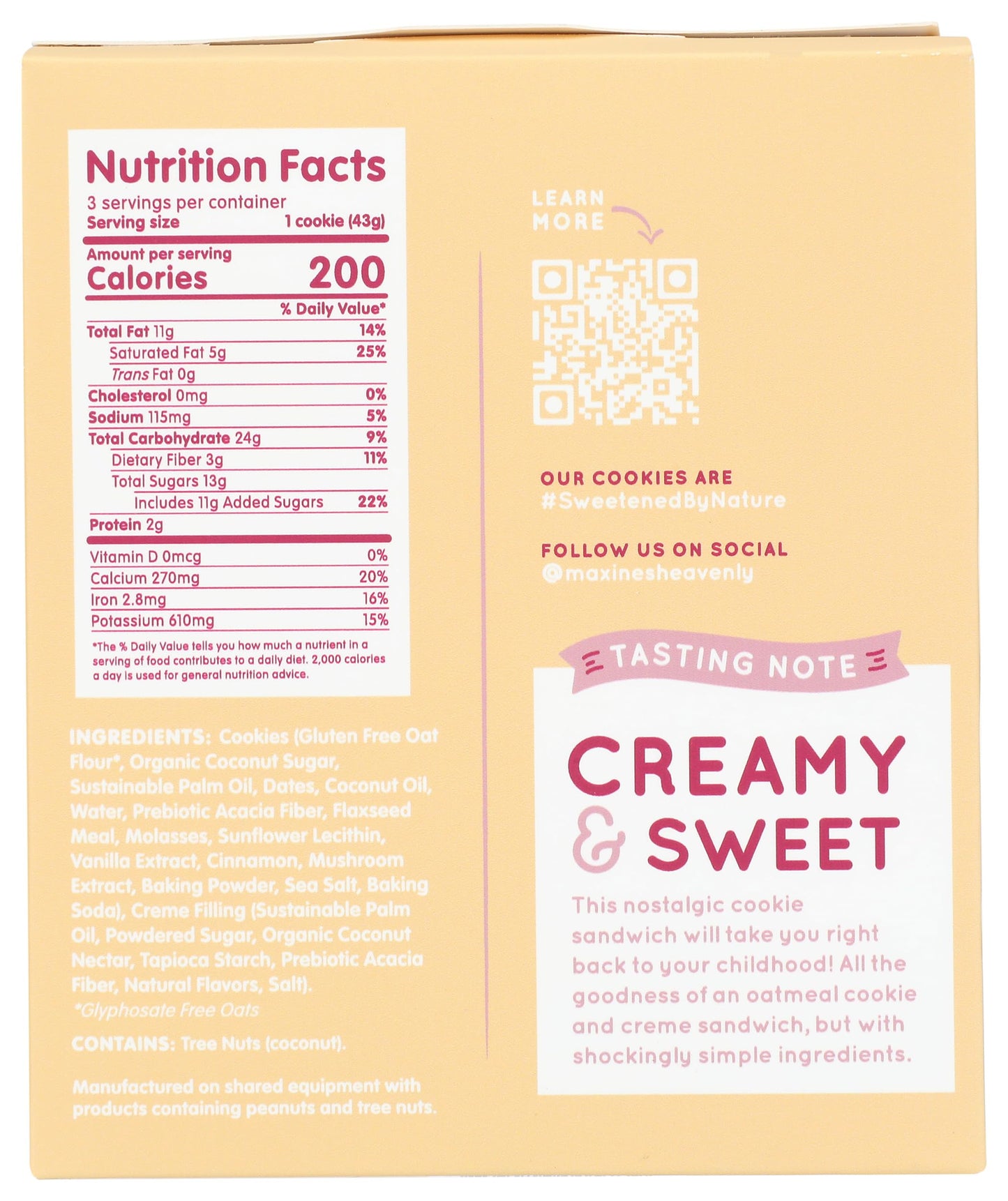 Maxines Heavenly Cookies Oatmeal Creme Sandwich Cookie, 4.6 OZ