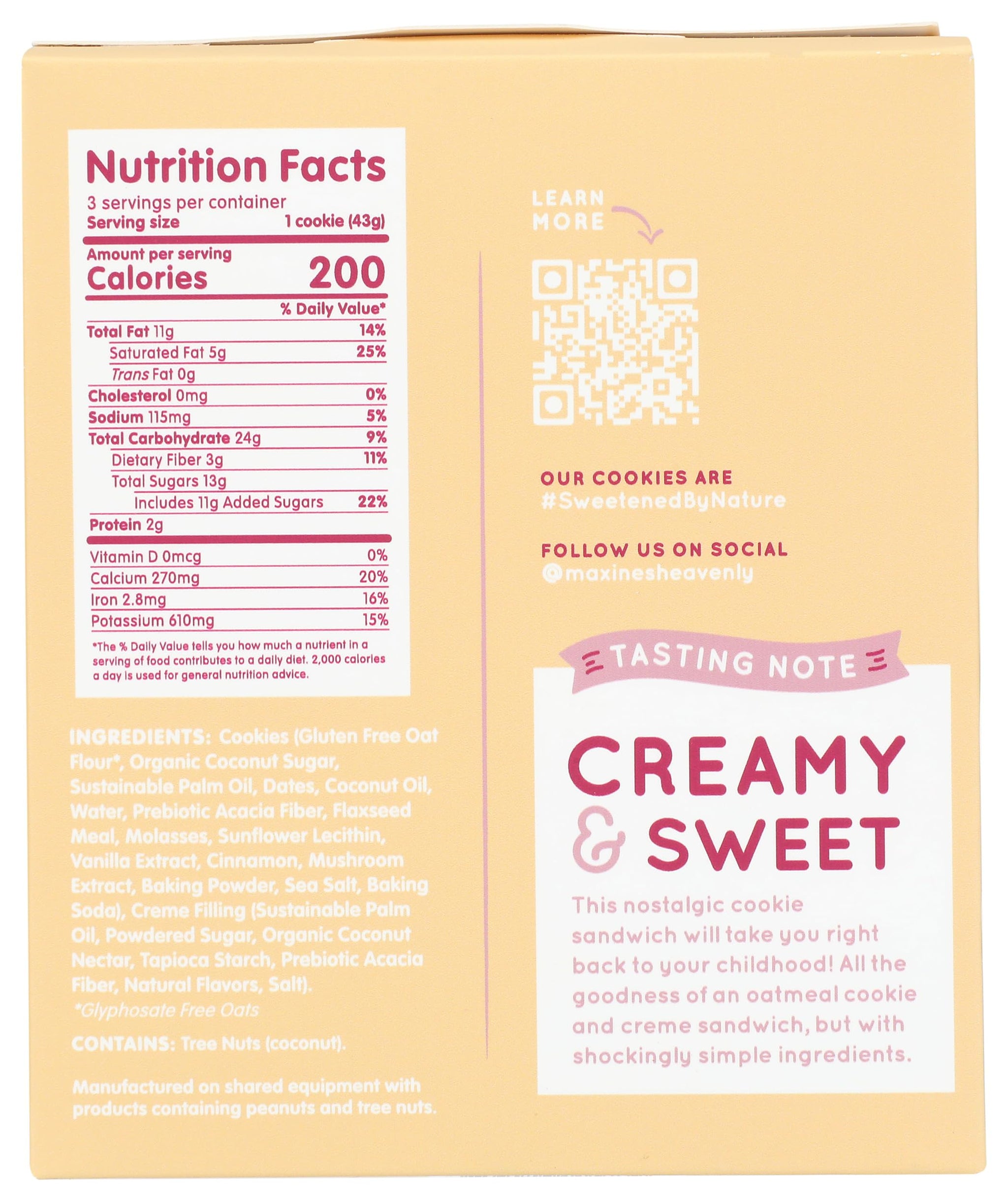 Maxines Heavenly Cookies Oatmeal Creme Sandwich Cookie, 4.6 OZ