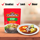 La Costeña Refried Black Beans - 60 Second Microwave Ready to Eat Meals for Mexican Food, Mexican Rice, Nacho Bean Dip, Bean Burrito, Burger, Carne