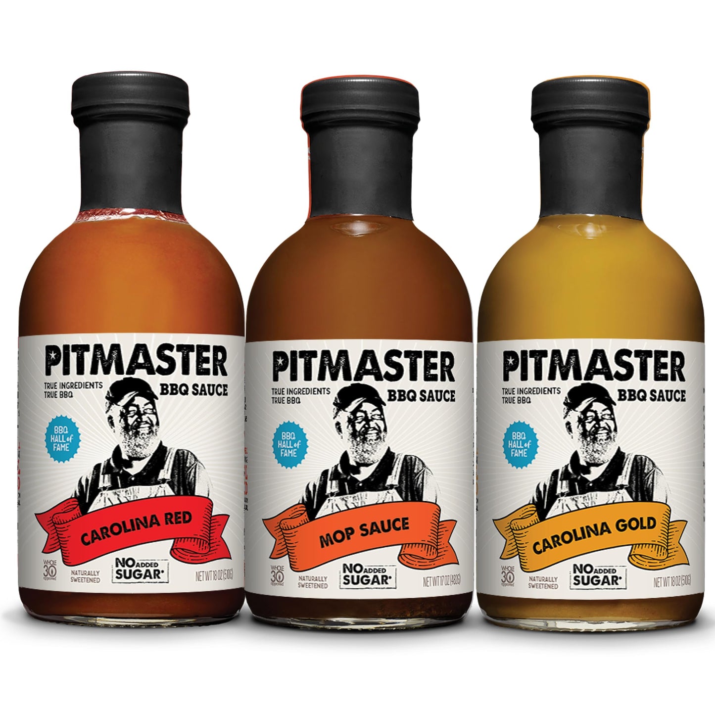 True Made Foods Pitmaster Carolina BBQ Sauce Variety Pack - Carolina Red, Carolina Gold, East Carolina Mop Sauce - Traditional, All-Natural BBQ Sauces