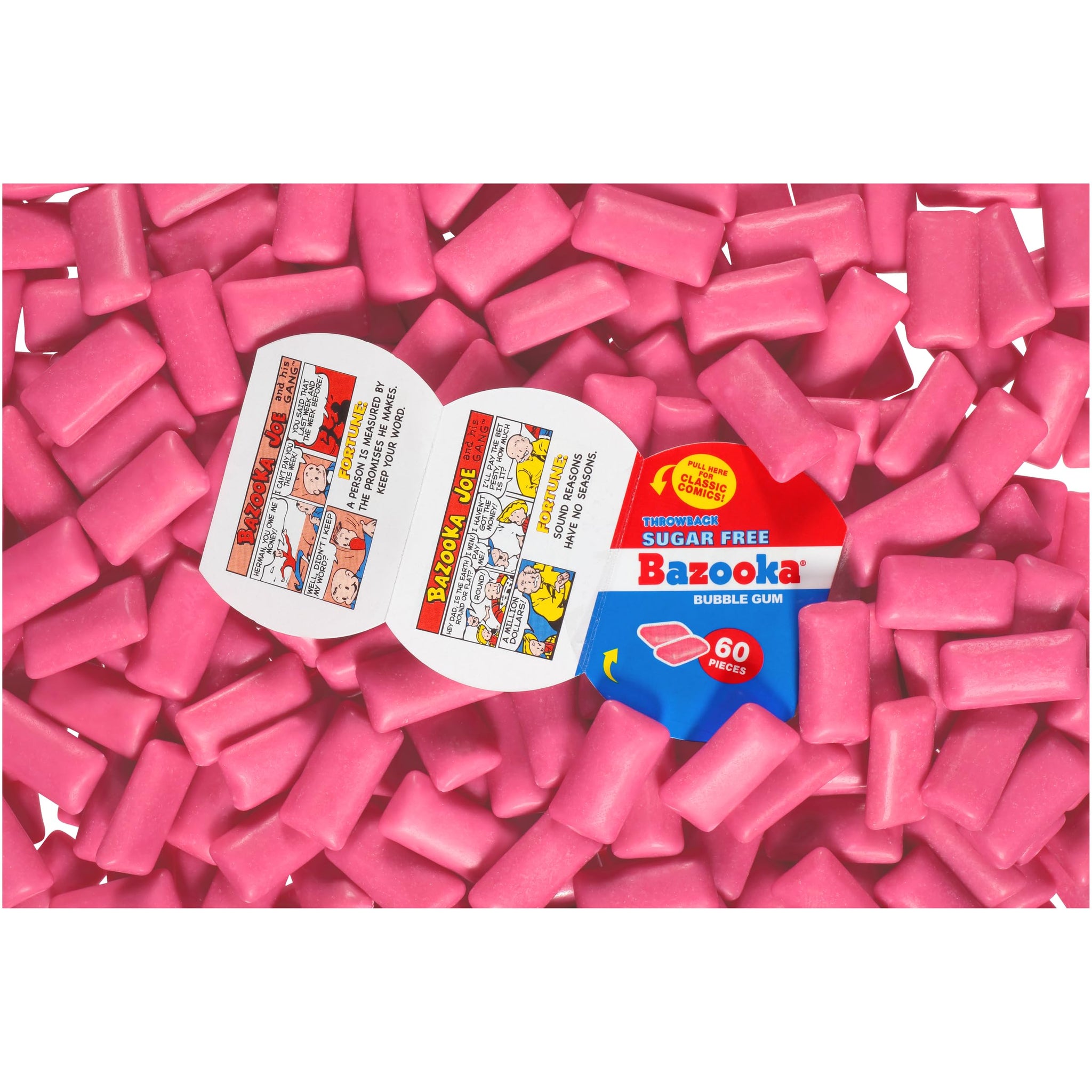 Bazooka Sugar-Free Bubble Gum Bulk Pink Chewing Gum in Resealable Container, 60 Count To Go Cup (6 Pack) w/Bazooka Joe Comics, Baseball Party Favors