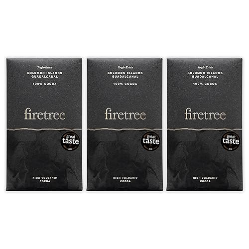 Firetree Solomon Island Guadalcanal 100% Dark Chocolate 3 Pack - UK Chocolate - Premium, Craft, Artisanal, Direct-Trade, Single-Origin, Bean-to-bar