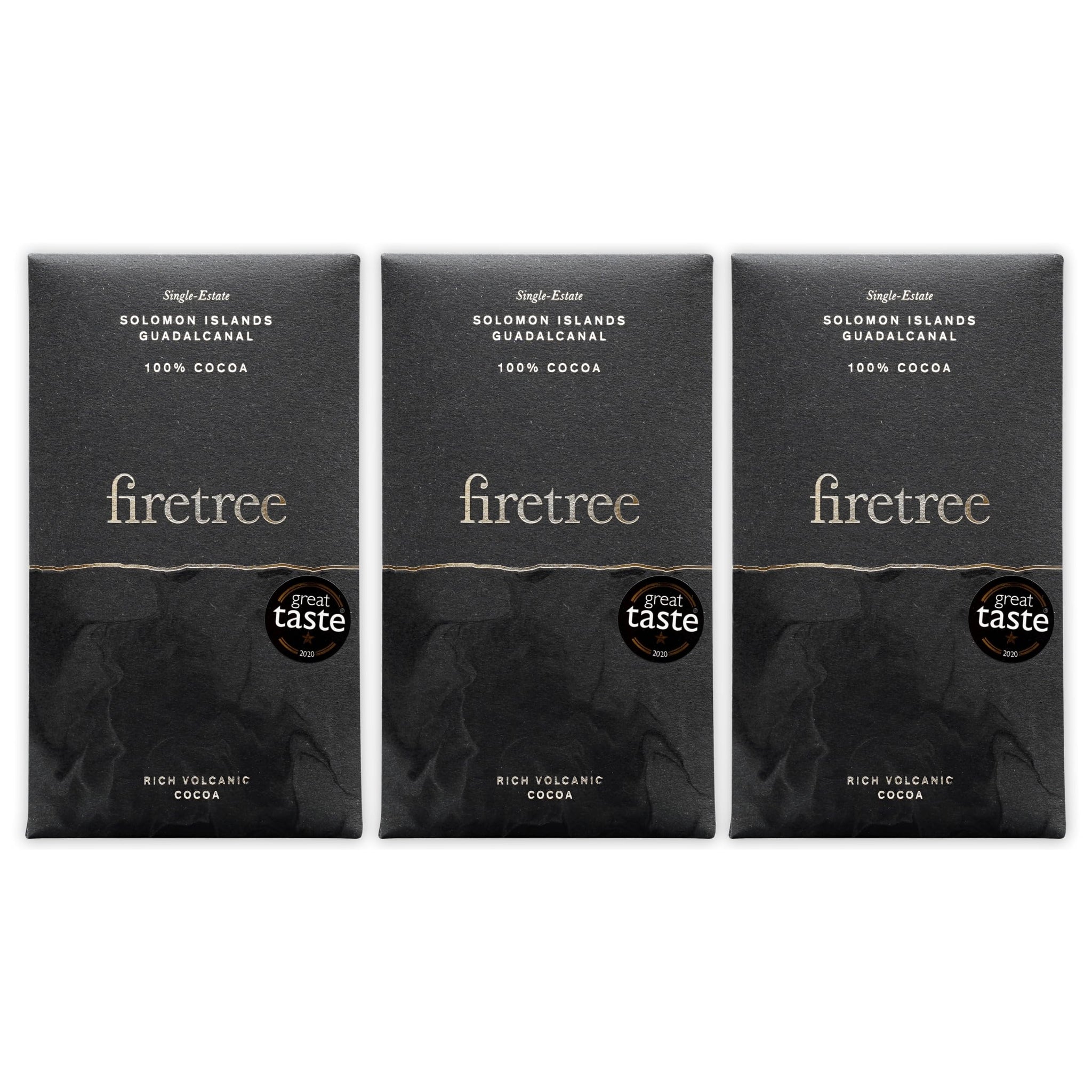 Firetree Solomon Island Guadalcanal 100% Dark Chocolate 3 Pack - UK Chocolate - Premium, Craft, Artisanal, Direct-Trade, Single-Origin, Bean-to-bar