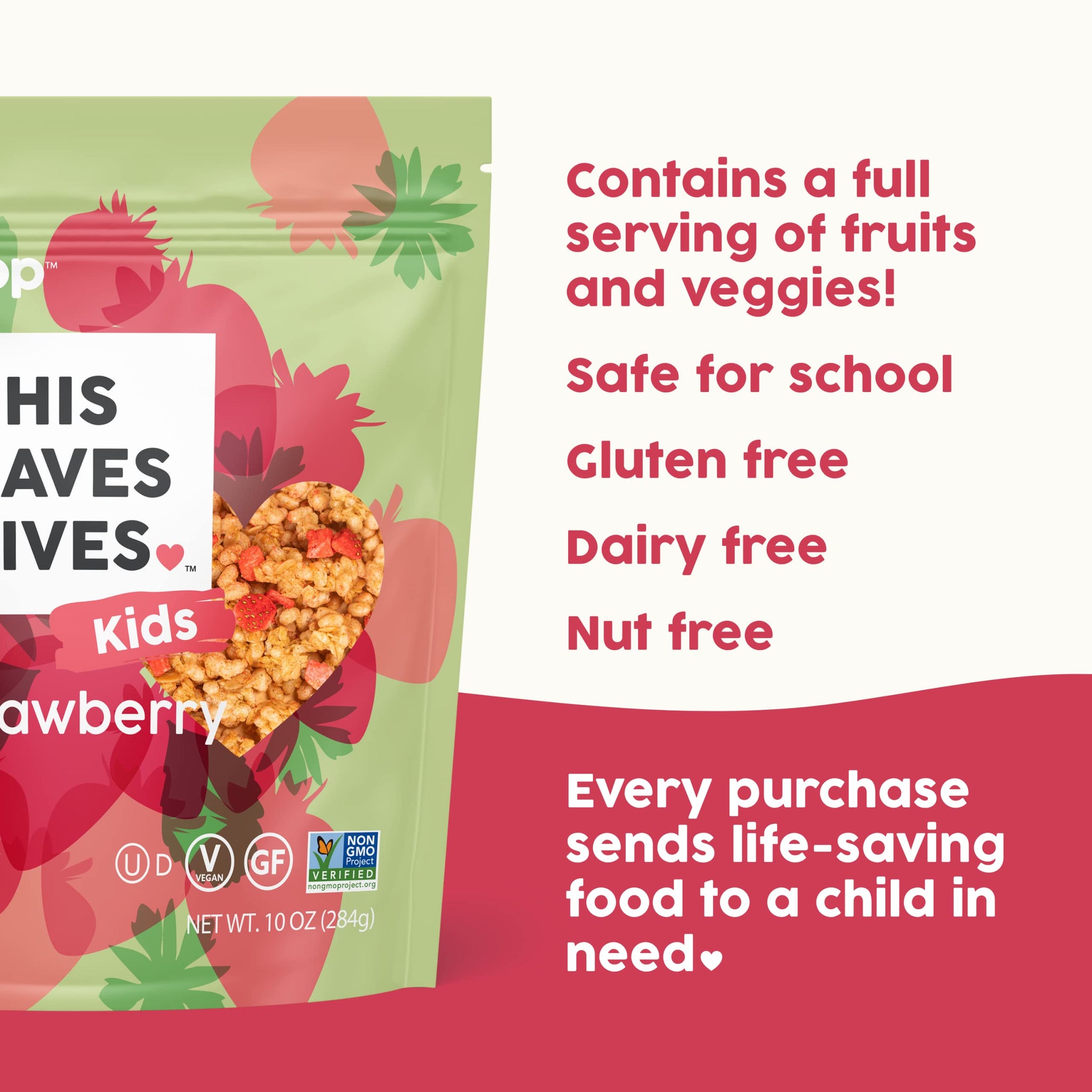 This Saves Lives Kids' GranolaPop, Strawberry Granola, Healthy Safe-For-School Kids' Breakfast and Snack, Vegan, Gluten Free, Nut Free, Dairy Free